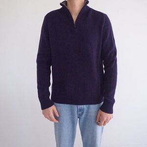 Black Brown 1826 100% Merino Wool Purple Quarter Zip Preppy Pullover Sweater M